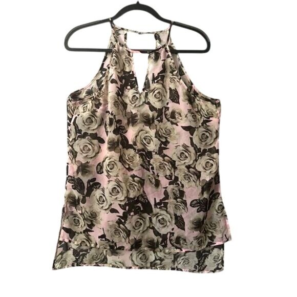 G By Guess Floral Halter Top With Keyhole Back Rose Print Pink & Gray Size Large - Picture 14 of 14